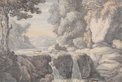 River Landscape with a Waterfall by Thomas Rowlandson